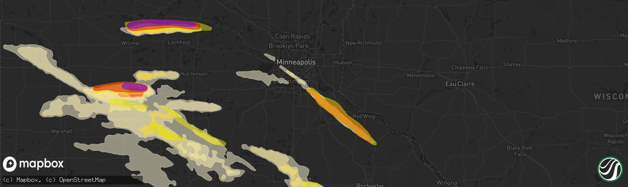 Hail map in Rosemount, MN on September 5, 2020