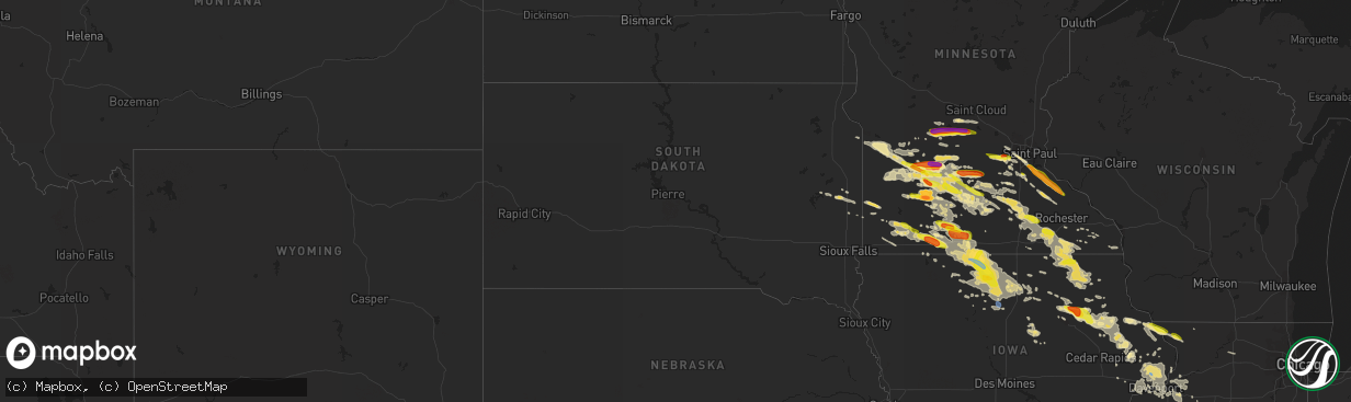 Hail map in South Dakota on September 5, 2020