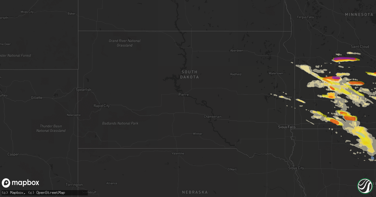 Hail map in South Dakota on September 5, 2020