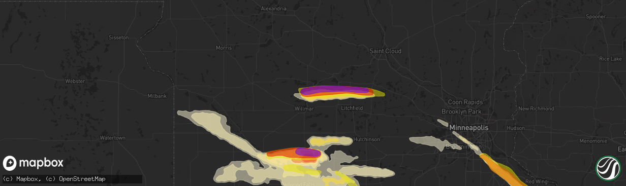 Hail map in Spicer, MN on September 5, 2020