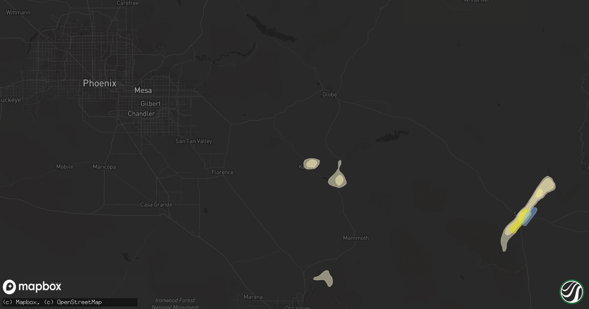 Hail map in Kearny, AZ on September 5, 2021