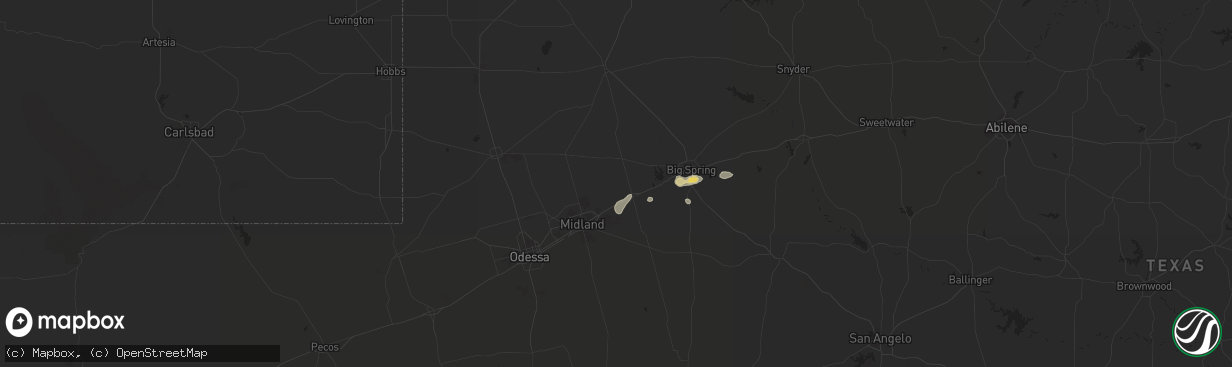 Hail map in Stanton, TX on September 5, 2021