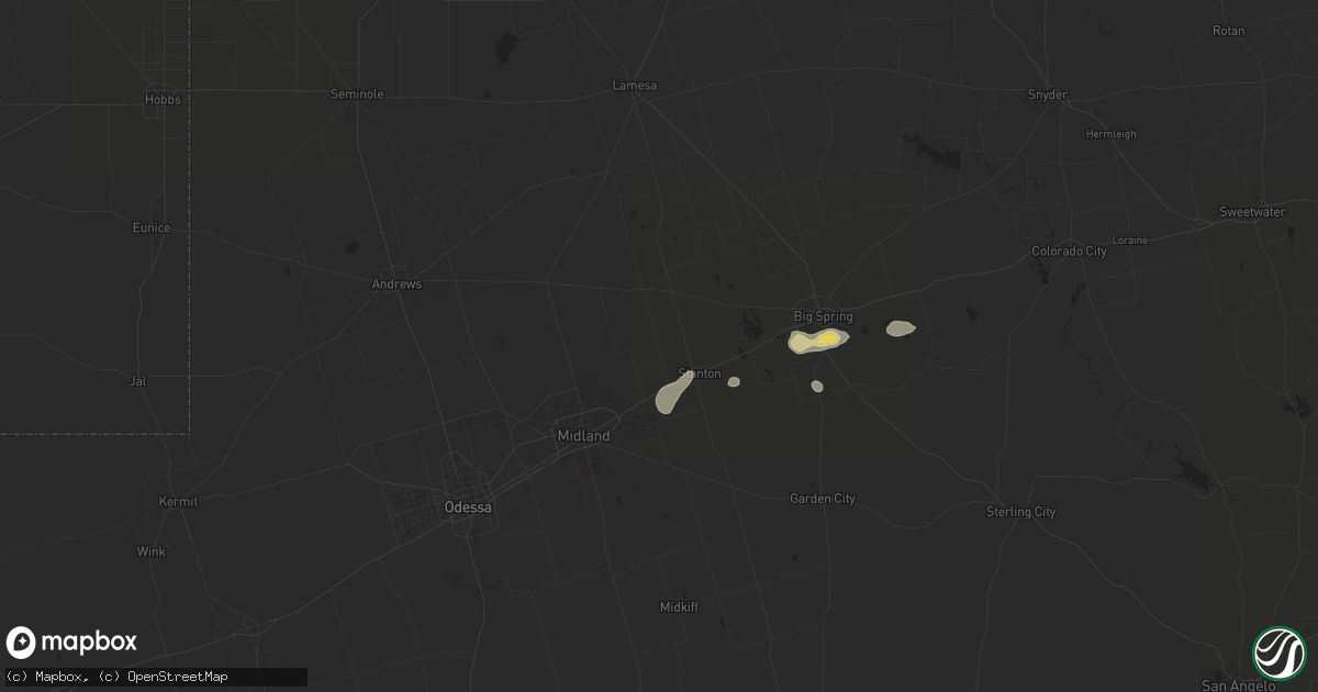 Hail map in Stanton, TX on September 5, 2021