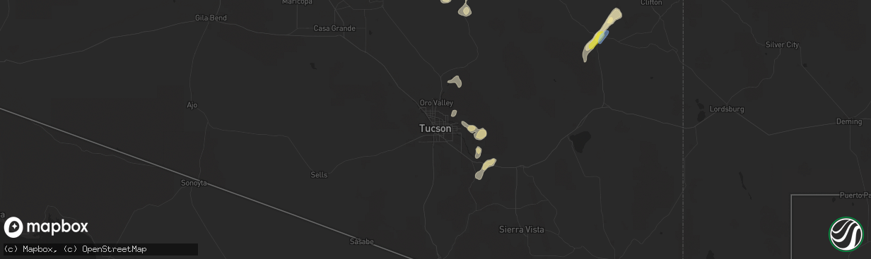 Hail map in Tucson, AZ on September 5, 2021