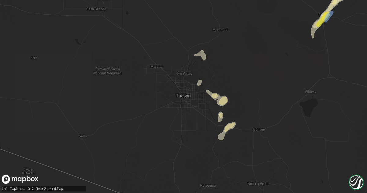 Hail map in Tucson, AZ on September 5, 2021