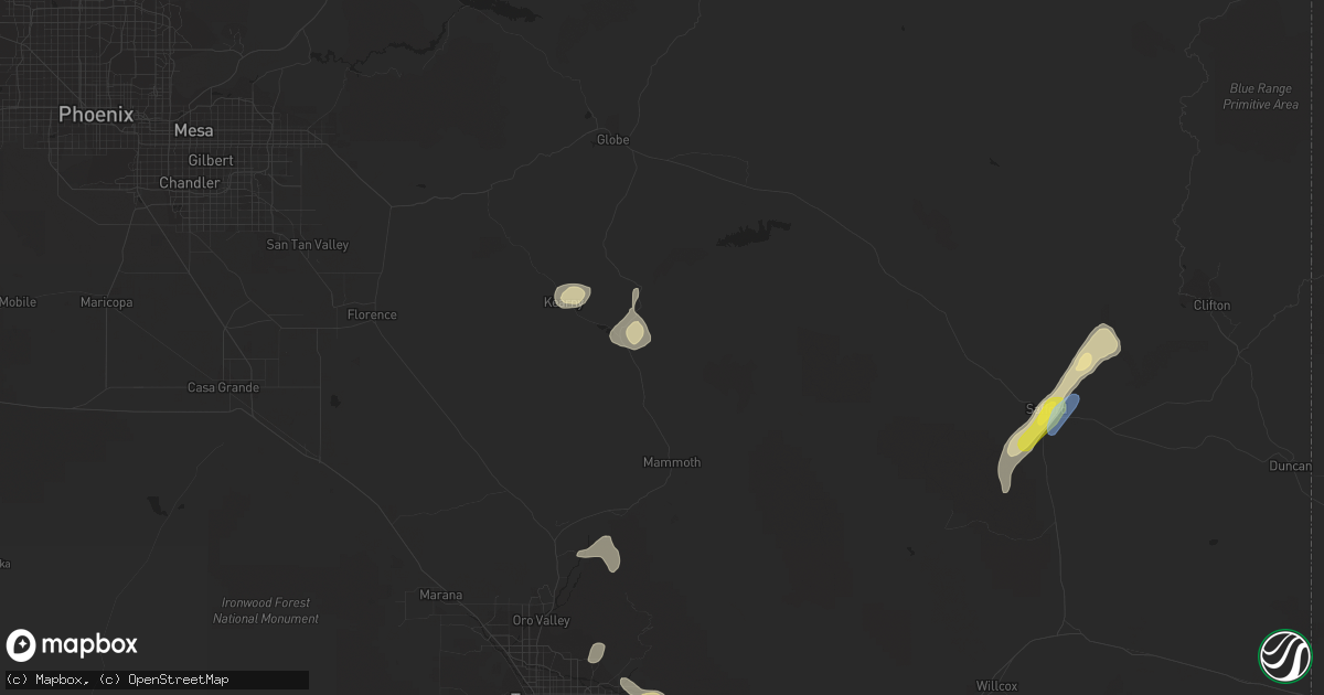 Hail map in Winkelman, AZ on September 5, 2021