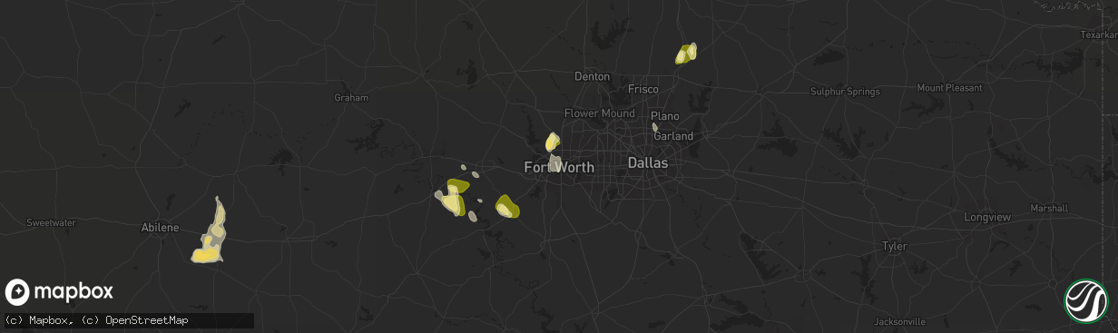Hail map in Fort Worth, TX on September 5, 2022