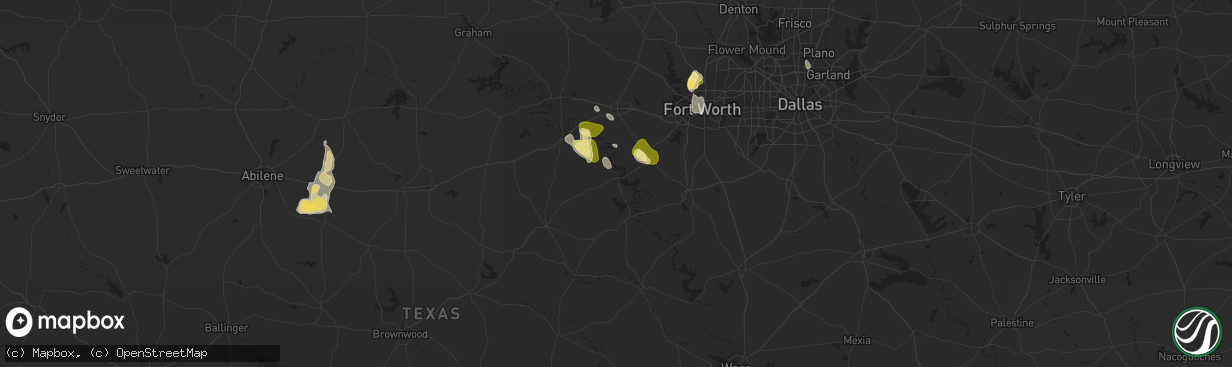 Hail map in Granbury, TX on September 5, 2022