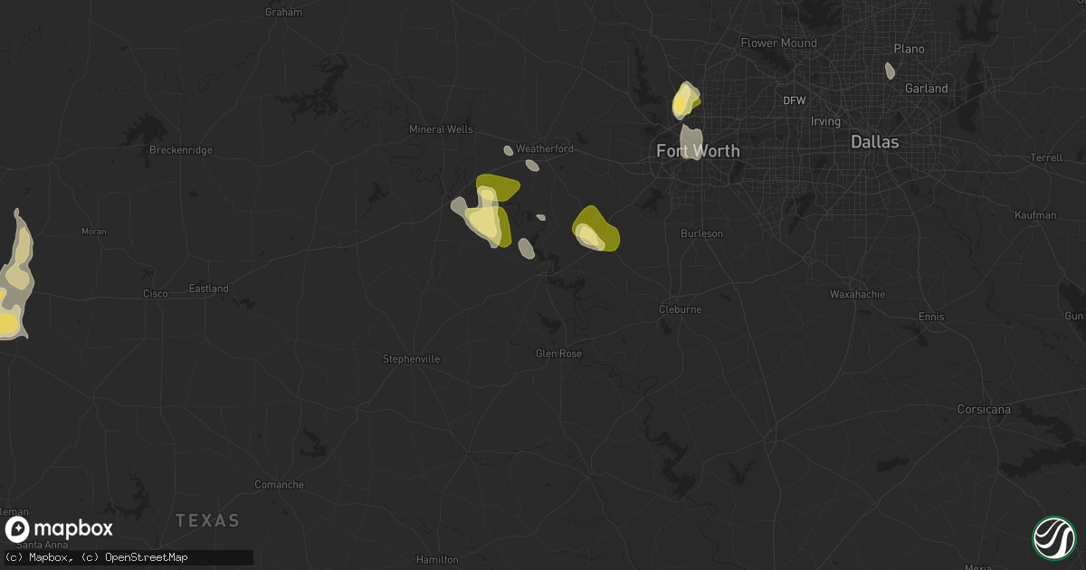 Hail map in Granbury, TX on September 5, 2022