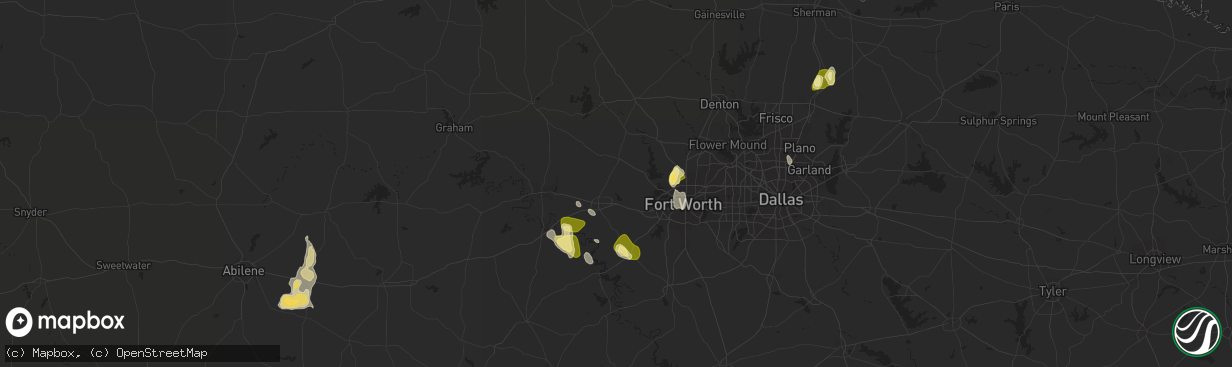 Hail map in Weatherford, TX on September 5, 2022