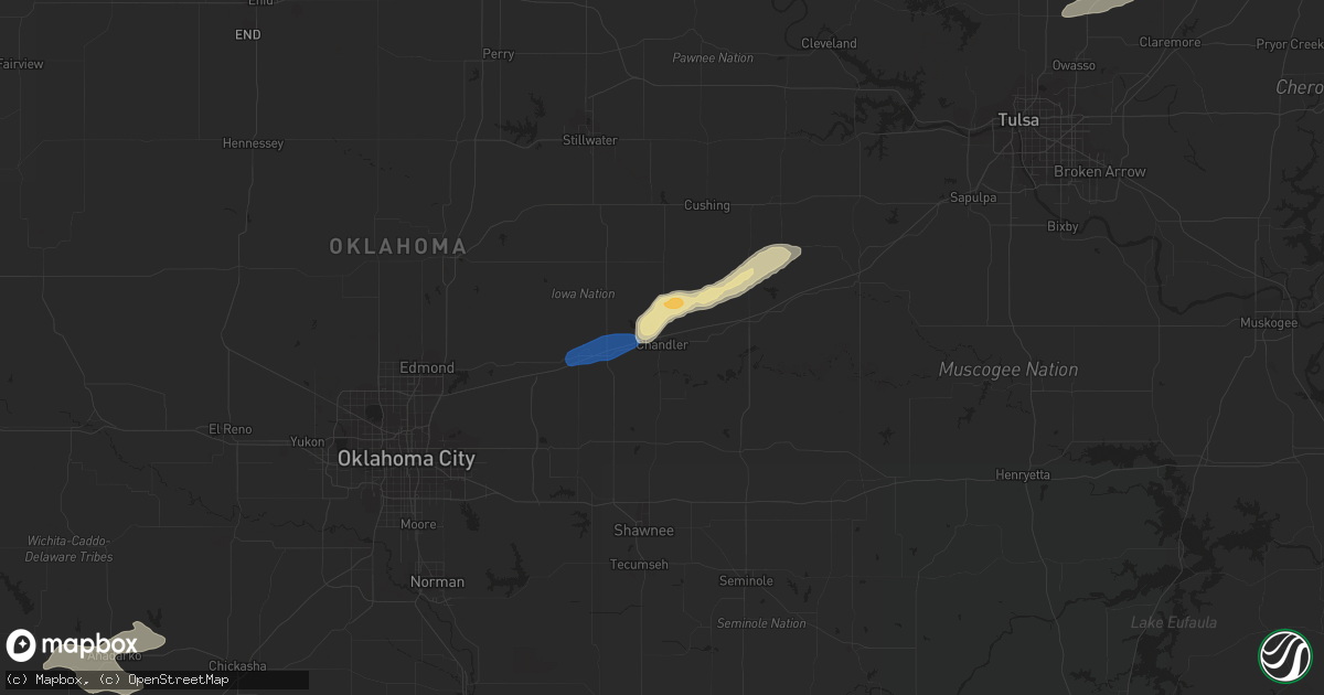 Hail map in Chandler, OK on September 5, 2023