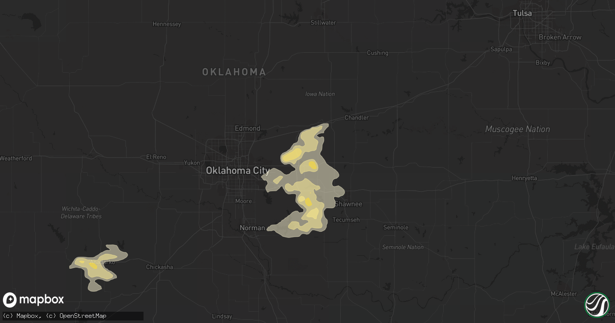 Hail map in Harrah, OK on September 5, 2023