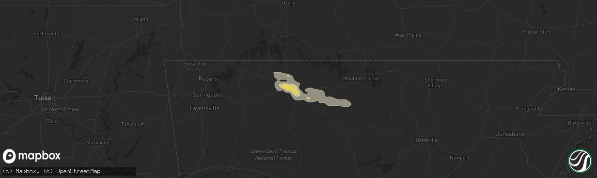 Hail map in Harrison, AR on September 5, 2023