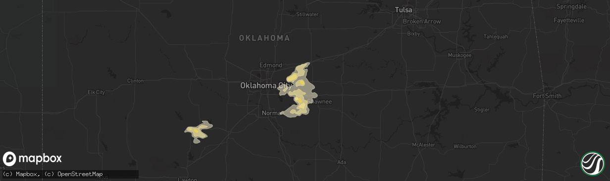 Hail map in Mcloud, OK on September 5, 2023