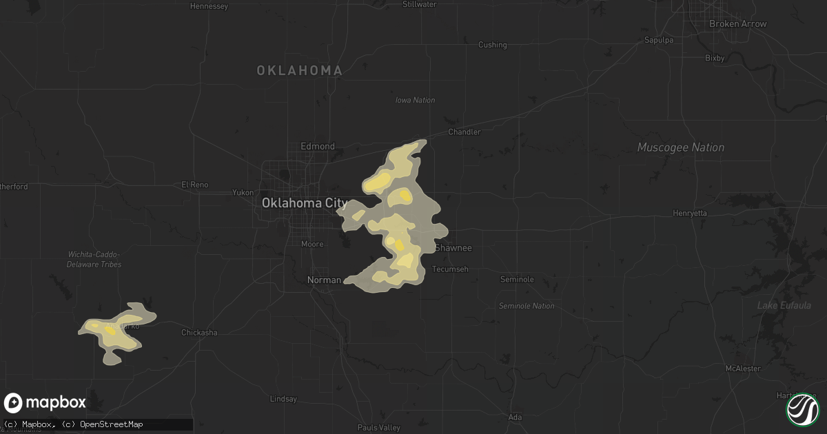 Hail map in Mcloud, OK on September 5, 2023