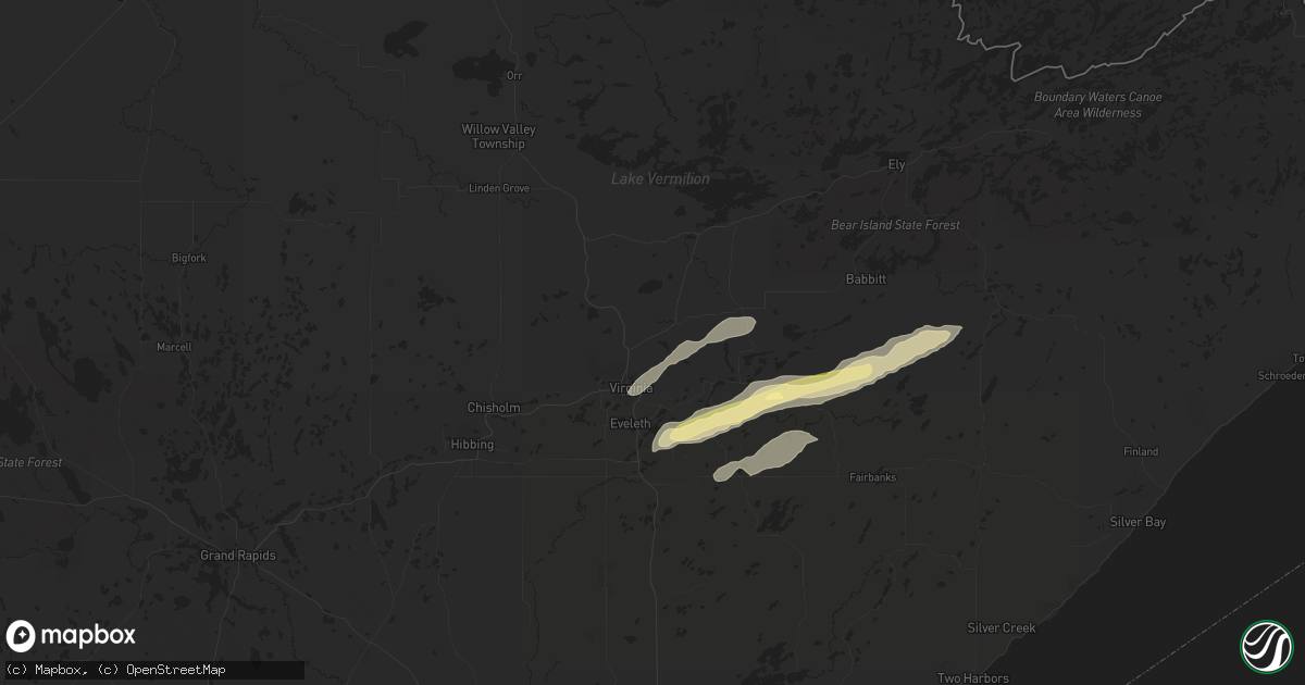 Hail map in Virginia, MN on September 5, 2023