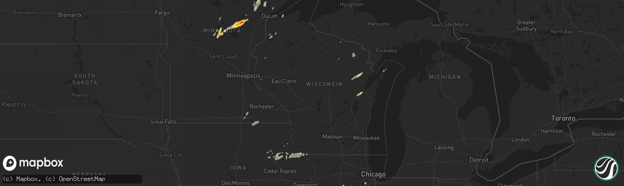Hail map in Wisconsin on September 5, 2023