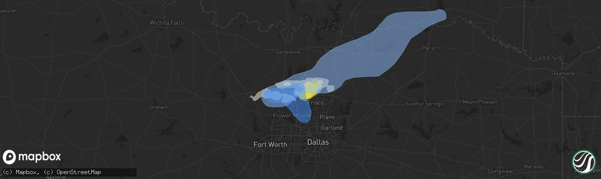Hail map in Aubrey, TX on September 5, 2025