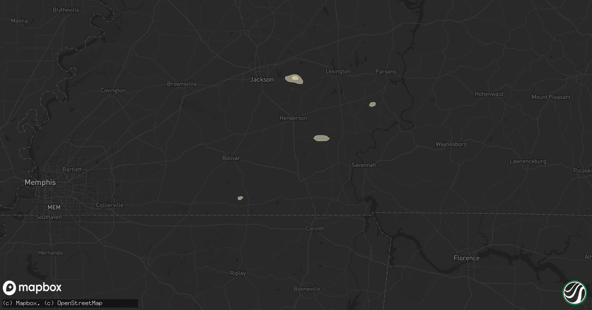 Hail map in Bethel Springs, TN on September 5, 2025