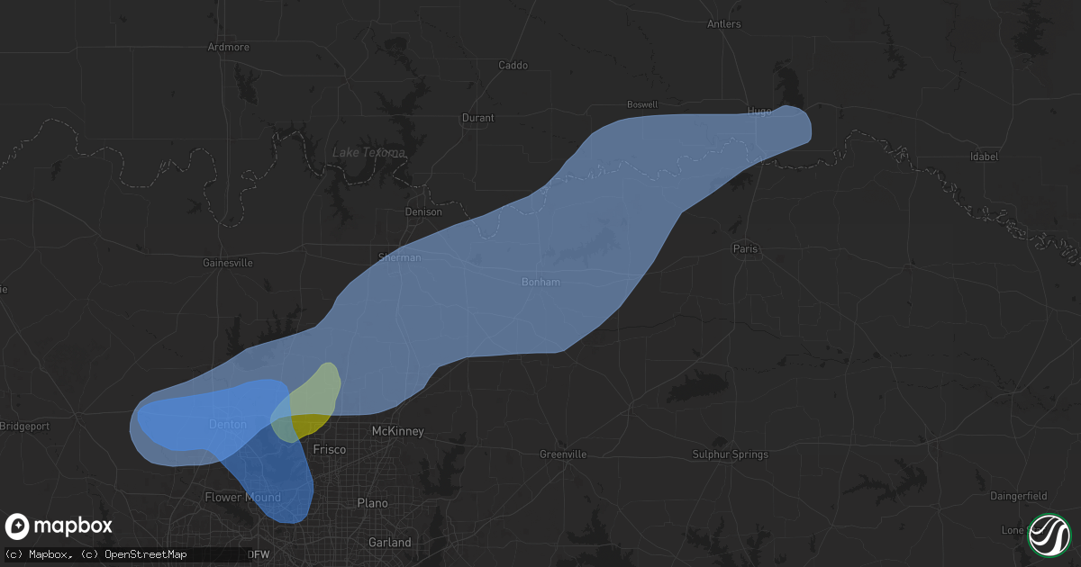 Hail map in Bonham, TX on September 5, 2025