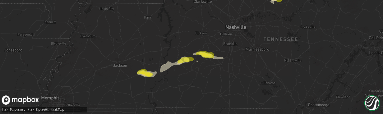 Hail map in Centerville, TN on September 5, 2025