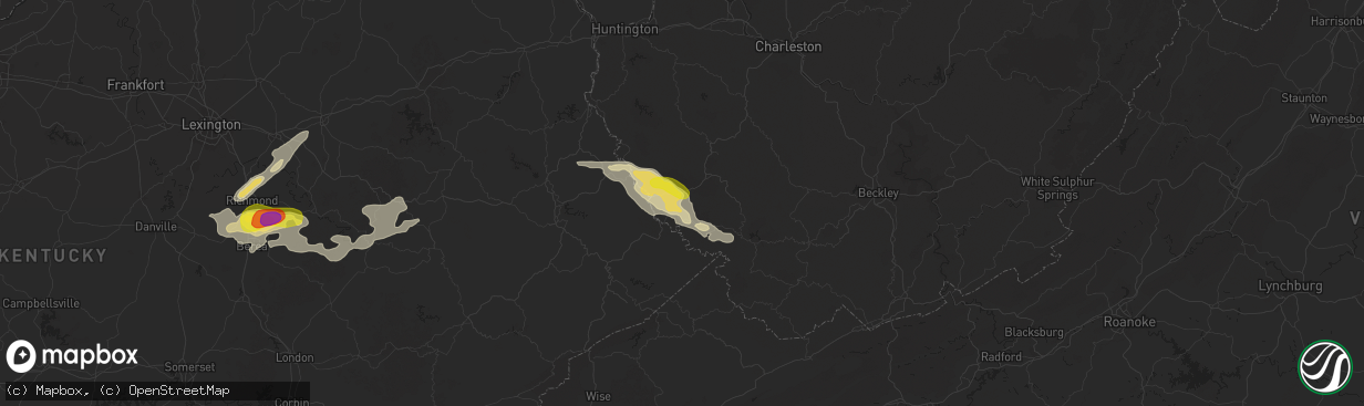 Hail map in Delbarton, WV on September 5, 2025