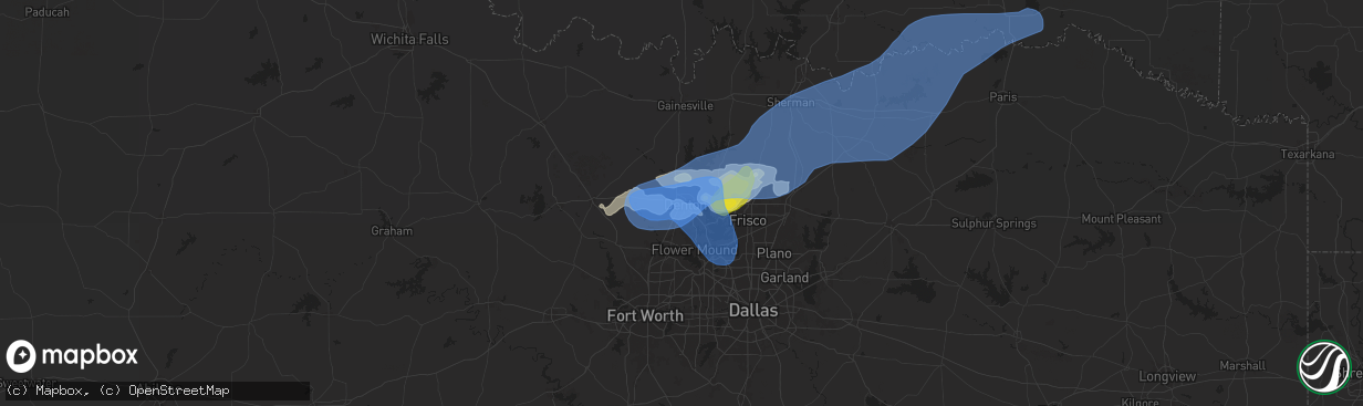 Hail map in Denton, TX on September 5, 2025