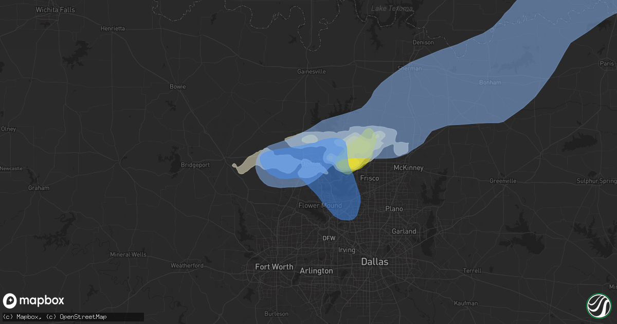 Hail map in Denton, TX on September 5, 2025