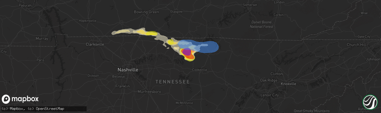Hail map in Gainesboro, TN on September 5, 2025