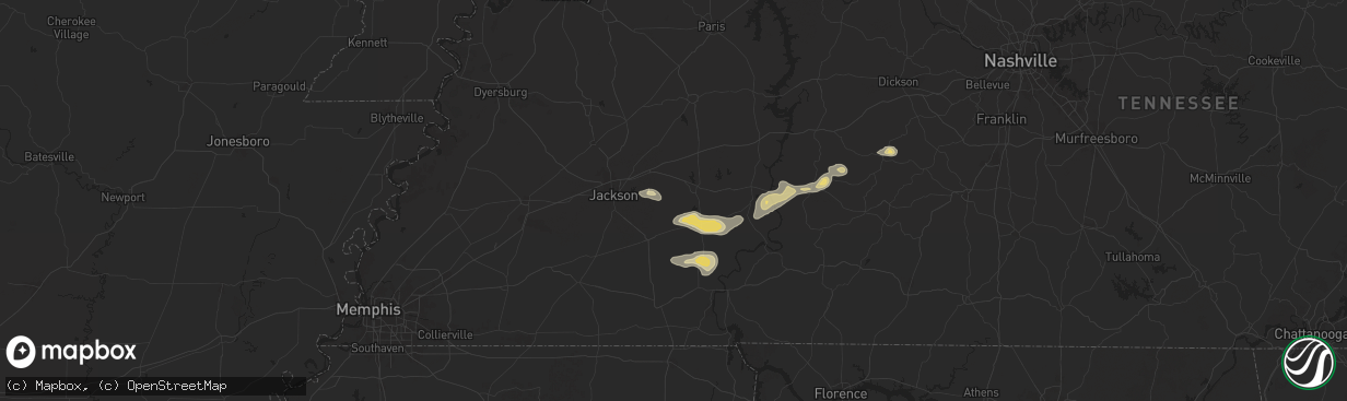 Hail map in Huron, TN on September 5, 2025