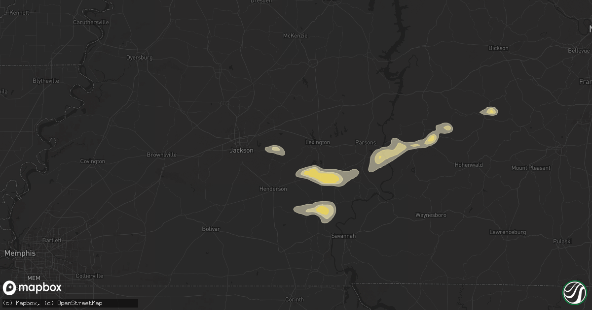 Hail map in Huron, TN on September 5, 2025