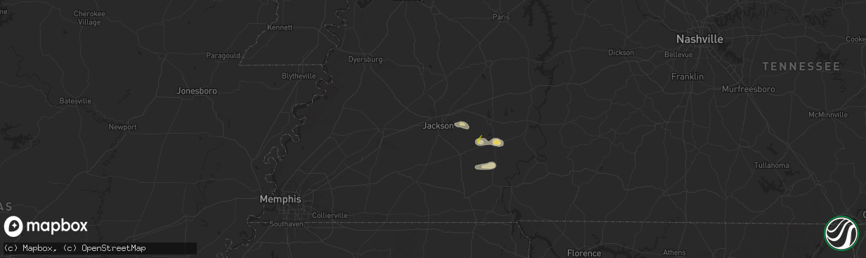 Hail map in Jackson, TN on September 5, 2025