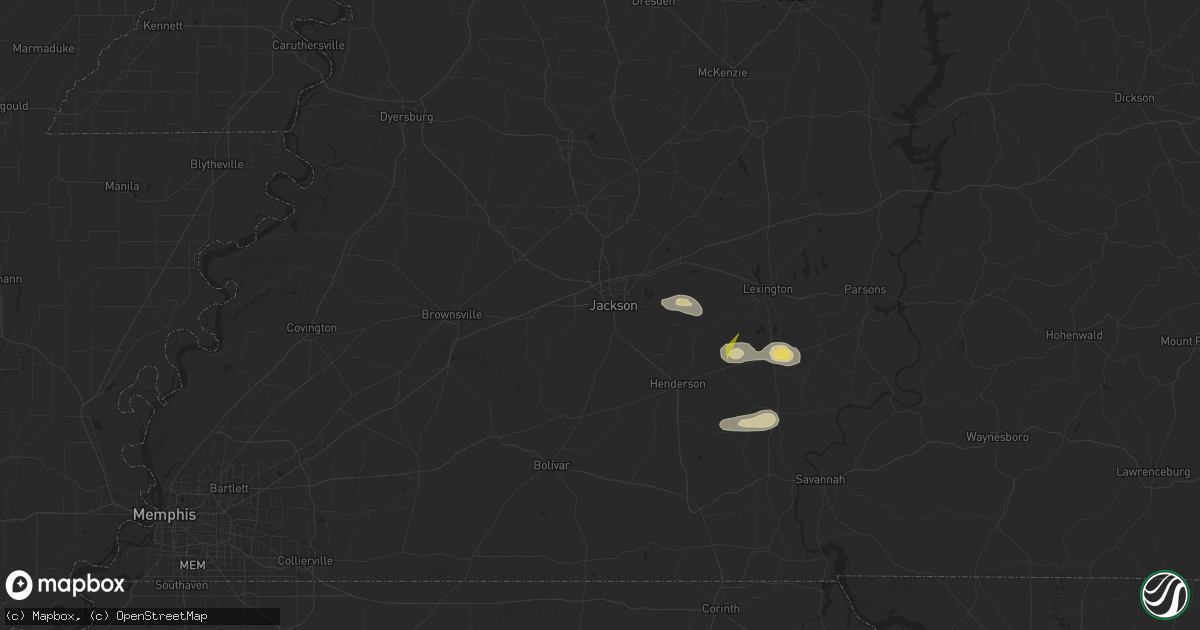 Hail map in Jackson, TN on September 5, 2025