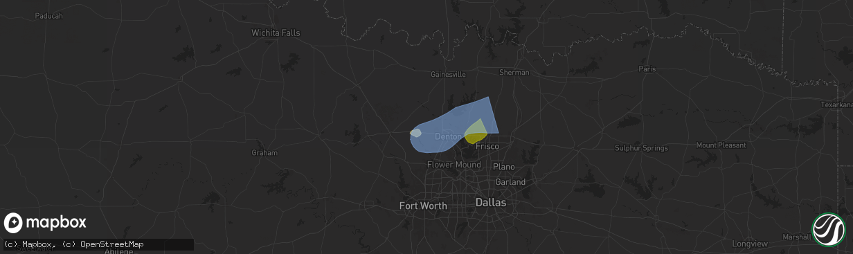 Hail map in Krum, TX on September 5, 2025