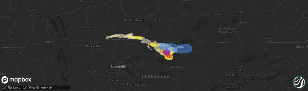 Hail map in Lafayette, TN on September 5, 2025