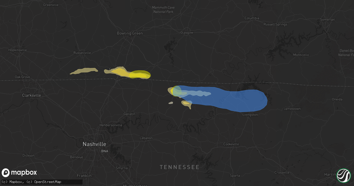 Hail map in Lafayette, TN on September 5, 2025