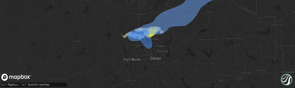 Hail map in Lewisville, TX on September 5, 2025