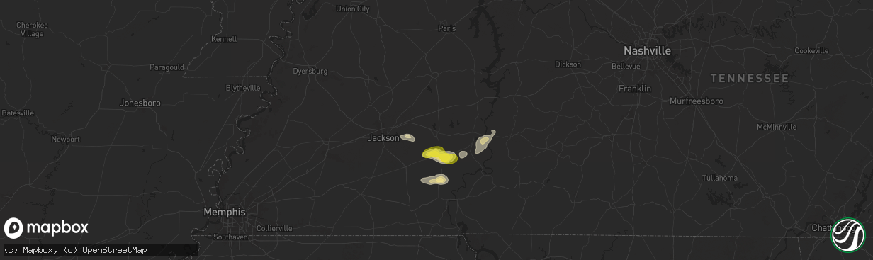 Hail map in Lexington, TN on September 5, 2025