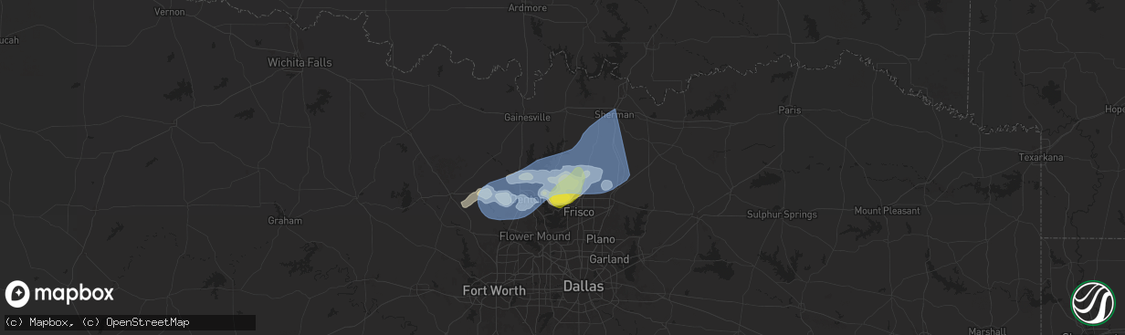 Hail map in Pilot Point, TX on September 5, 2025