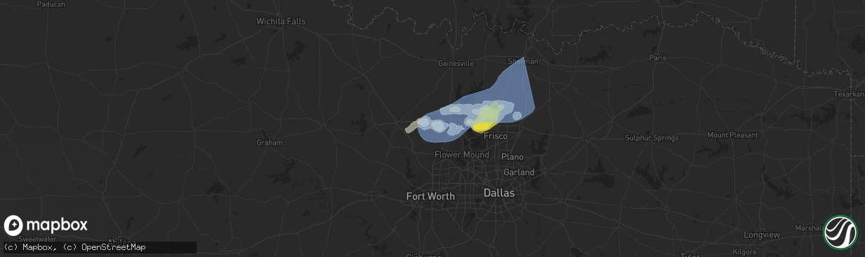 Hail map in Ponder, TX on September 5, 2025
