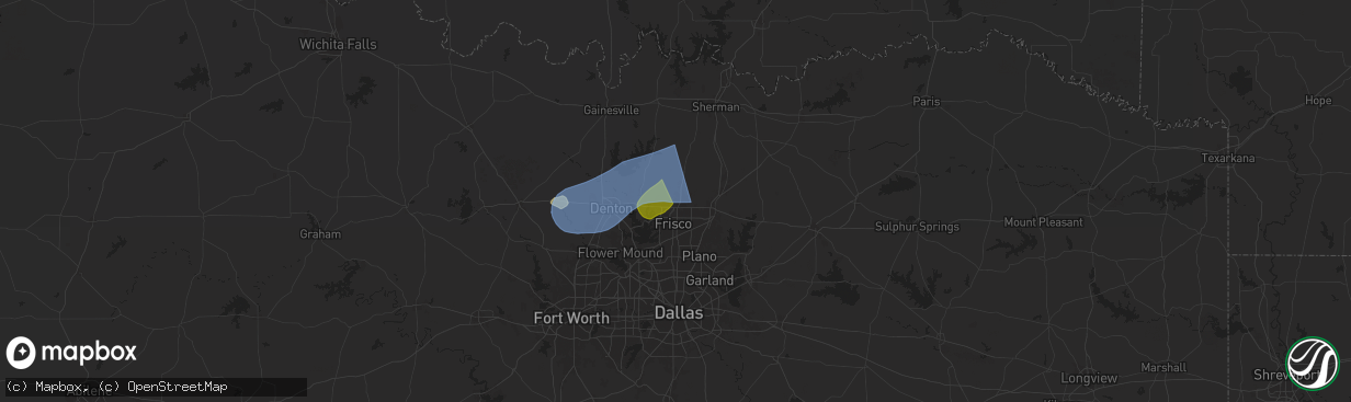 Hail map in Prosper, TX on September 5, 2025