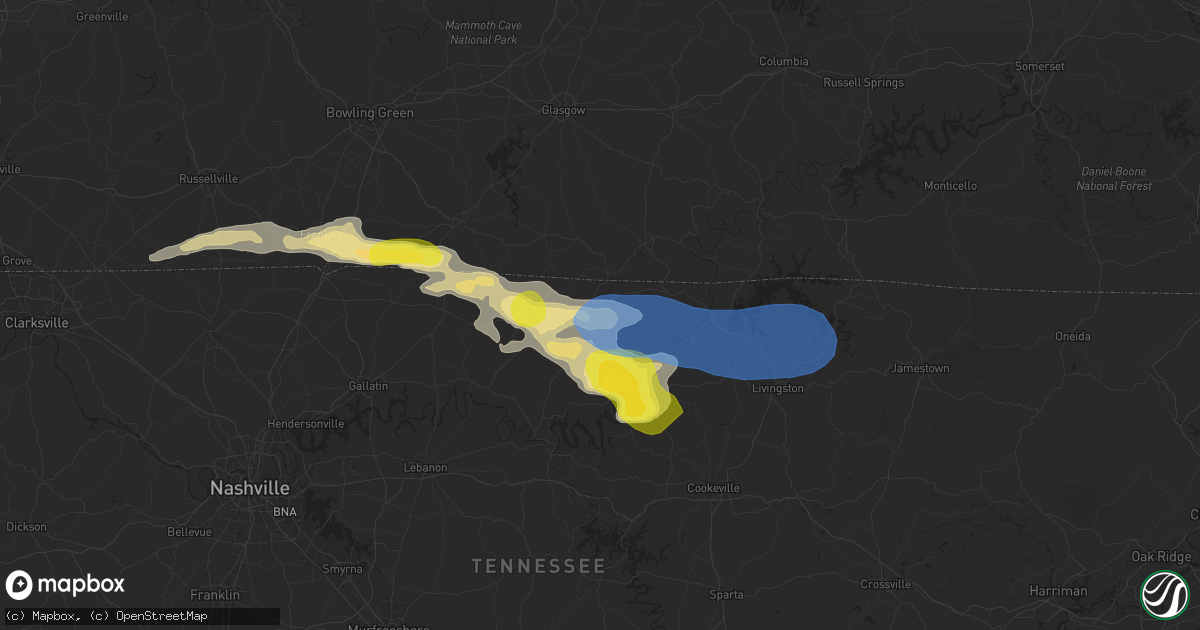 Hail map in Red Boiling Springs, TN on September 5, 2025