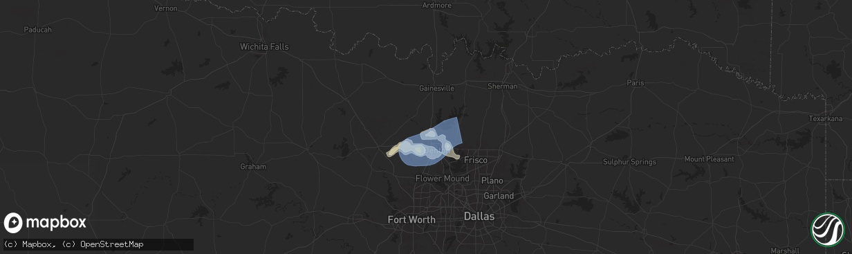 Hail map in Sanger, TX on September 5, 2025