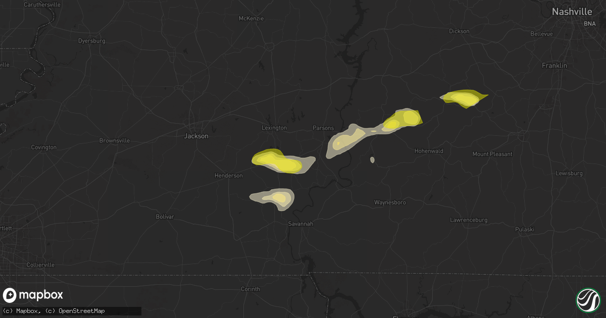 Hail map in Scotts Hill, TN on September 5, 2025