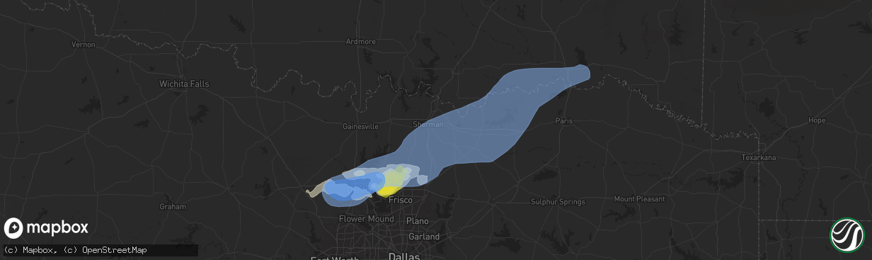 Hail map in Sherman, TX on September 5, 2025