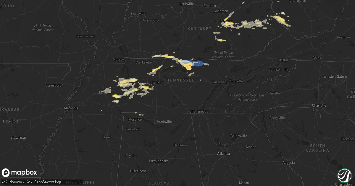 Hail map in Tennessee on September 5, 2025