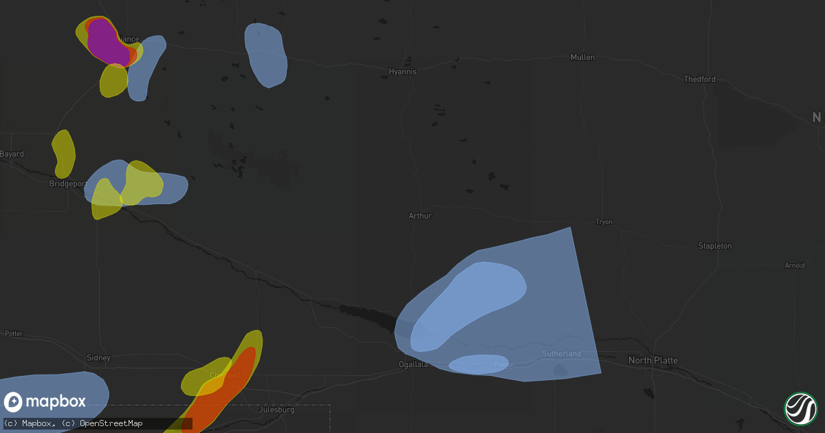 Hail map in Arthur, NE on September 5, 2026