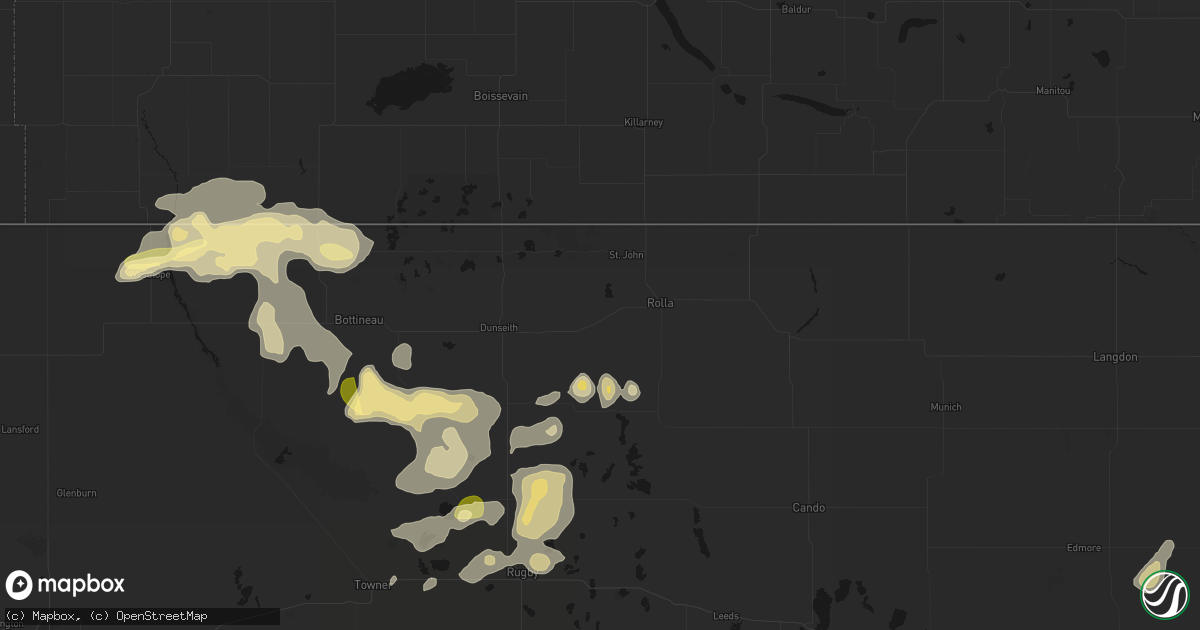 Hail map in Belcourt, ND on September 5, 2026
