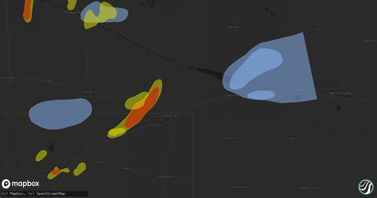 Hail map in Big Springs, NE on September 5, 2026