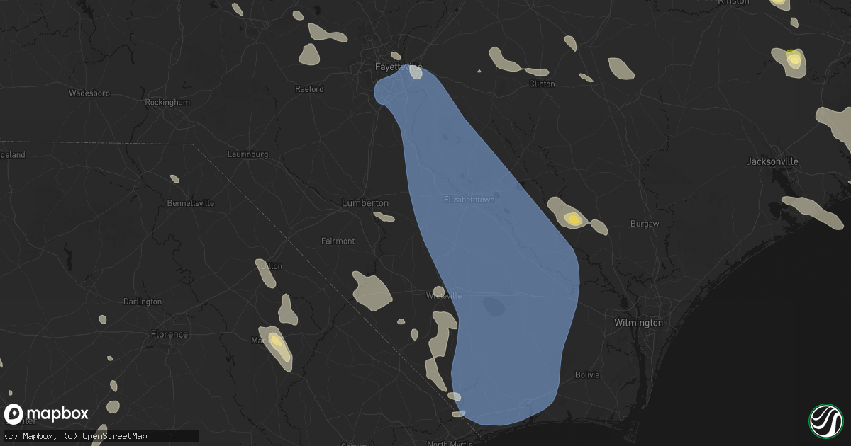 Hail map in Bladenboro, NC on September 5, 2026